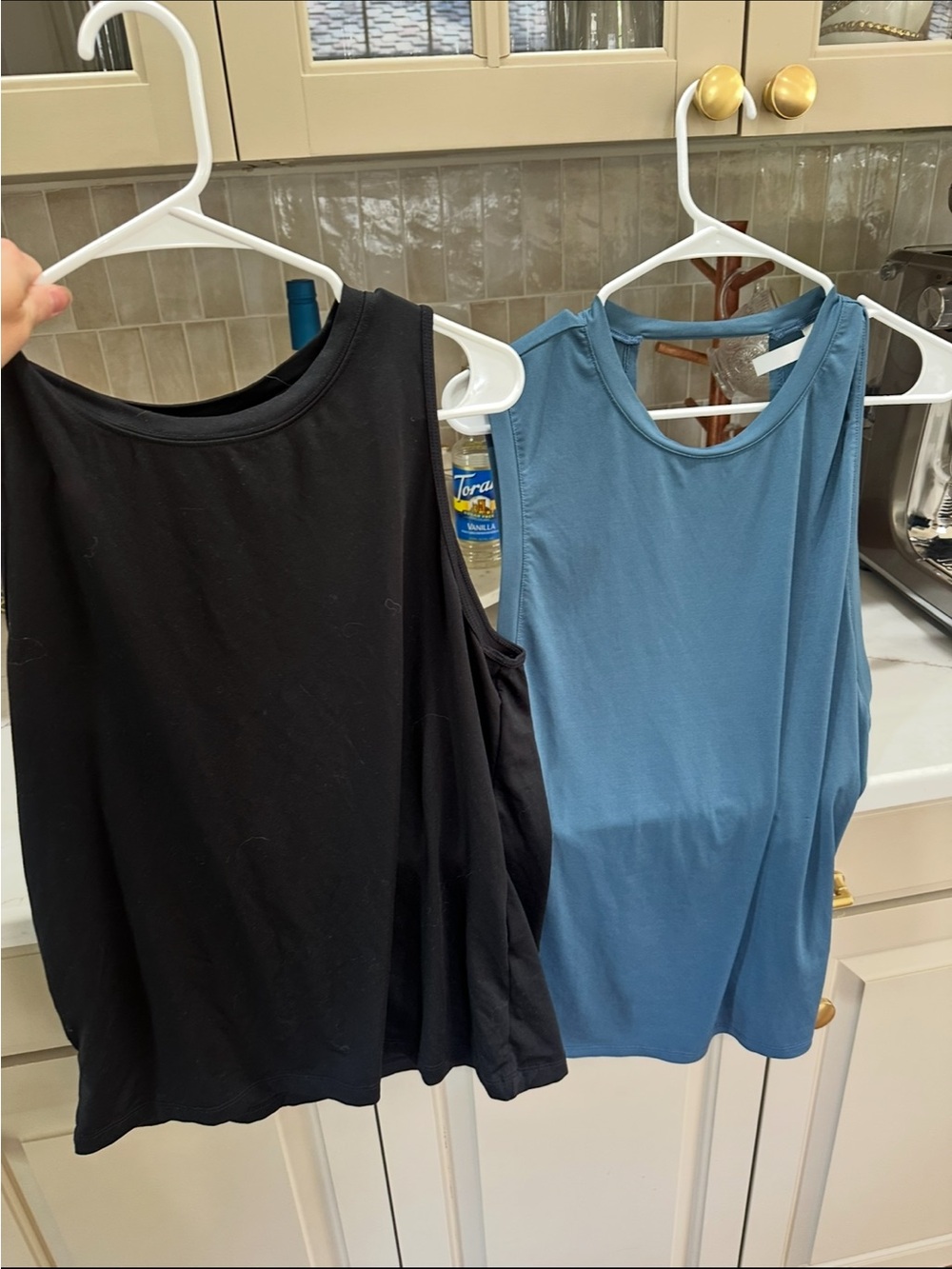 Two Fabletics Muscle Tank Duo - Black & Slate Blue